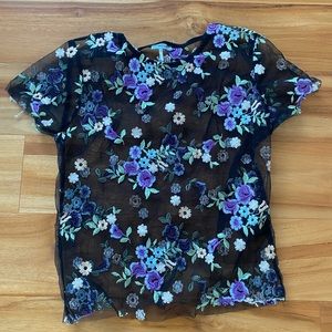 Mesh Flower Print See Through Top